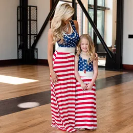 Självständighetsdag förälder-barn klänning tryck klänningar kvinnor USA flaggklänning