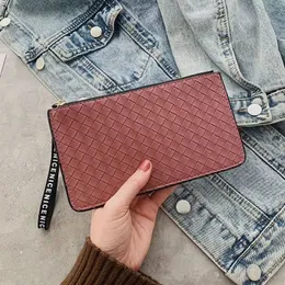 zipper weaving PU leather women designer wallets lady long style fashion casual zero purses female phone clutchs no117