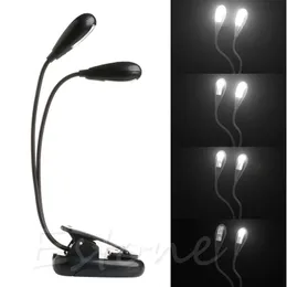 Nattljus Dual Flexible Arms 4 LED Clip-On Lamp för Piano Music Stand Book Reading Light #20/25wnight Nightnight