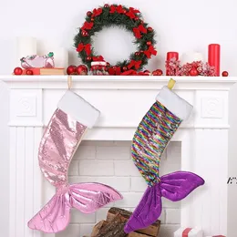 Juls paljetter strumpor sjöjungfru svans hängande pärla fiskstrumpa semester dekorationer gåva jul hem träd dekor jla13506
