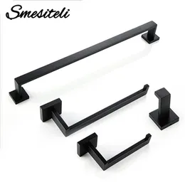 Bathroom Hardware Set Accessories Matt Black Shelf Robe Hook Hanger Towel Rail Bar Rack Tissue Paper Holder Toothbrush 220812