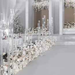 ストック10pcs結婚式の装飾のセンターピースカンデラブラクリアキャンドルホルダーアクリルキャンドルスティックフォーウェディングイベントパーティー