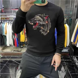 Men's Hoodies & Sweatshirts Autumn And Winter Long Sleeve Round Neck Slim Cotton Hoodie 2022 Selling Bodybuilding Quality Rhinestone Sweatsh