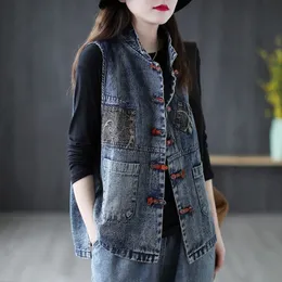 Yasuguoji kvinnor mode koreansk stil väst kvinnlig vintage ärmlös plus storlek casual denim kappkontor lady jean waistcoat 220715