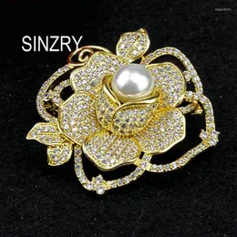 Pins Brooches SINZRY Luxury Bridal Jewelry Gold Color Cubic Zircon Micro Paved Rose Flower Pin Scarf Button Seau22