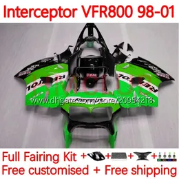 bodywork for Honda Interceptor VFR800R VFR 800RR 800 CC RR 98-01 Bodys 122NO.129 VFR800RR 800CC VFR800 98 99 00 01 VFR-800 RR 1998 1999 2000 2001 Fairing Kit Green Green