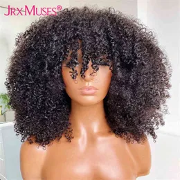 Afro Kinky Curly Bob Bobs Short Full Machine صنع شعر مستعار مع Bangs Glueless Brazilian Remy Hair Hair for Black Women 220707