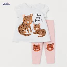 Little Maven Summer Clothes Baby Girls Lovely Clothes Set Cotton With Cute Cat Comfort och Soft For Kids Girls 2 till 7 Year 220509