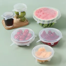 6 sztuk / zestaw silikonowych świeżej okładki Food Grade Stretchable Fresh Pokrywy Okrągłe Owoce Napój Wrap Pokrywa Uszczelka Drewniane Narzędzia Kuchenne BH6483 TYJ