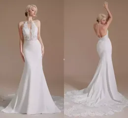 Vestido De Novia Sirena Lace Sexy Mermaid Wedding Dresses Halter Lace Appliqued Beach Backless Strapless Bridal Gown CPS1994 ups