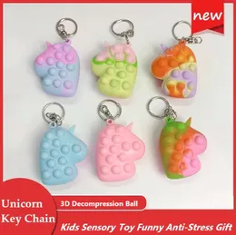 Unicorn Key Chain Wisiorek Fidget Zabawki 3D Decompression Piłka Rozgrywka Anti Stres Fidget Dzieci Sensory Toy Zabawny Prezent Anti-Stress