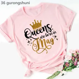 Футболка для женщин Summer Fashion Tee Tee Golden Crown Queen родилась в январе по декабрь.