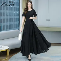 Maxi klänningar för kvinnor vintage vit svart chiffong casual klänning plus storlek ropa mujer verano longue femme tunics vestidos 220518