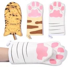1PC 3D Cartoon Animal Cat Paws Foven Adts Long Cotton Cotton Baking Gloves Microwave Notlip Nonslip Kitchen Gloves 220701