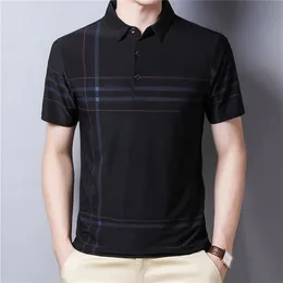 Ymwmhu moda magro homens pólo camisa preta manga curta verão camisa fina streetwear listrado macho polo camisa para roupas coreanas 220402