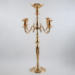 Держатели свечей 90 см ч 5 головы металлическая канделябра /свадебное золото с цветочными чашами Центральные части для домашнего стола украшения