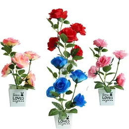 Ghirlande di fiori decorativi Mini piante di fiori di rosa artificiale Bonsai Piccolo vaso di albero simulato Tavolo da ufficio finto Ornamenti in vaso Home Deco
