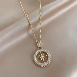 Pendant Necklaces Dainty Zircon North Star Women Hip Hop Jewelry Gold Round Eight Pointed Charms Necklace Fashion Party Chains GiftPendant