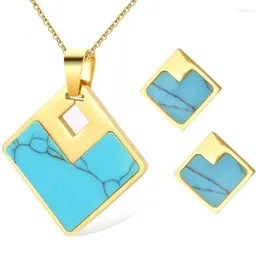 Earrings & Necklace Stainless Steel Minimalism Gold Delicate Turquoises Stone Geometry Pendant And Stud Women Fashion Jewelry Gift Half22