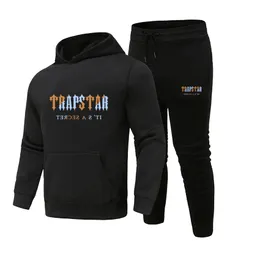 Autumn Tacksuit Trapstar Print Sportswear Men's 14 Kolory Warm 2 -częściowy luźny sweter z kapturem i spodnie męskie i damskie garnitury