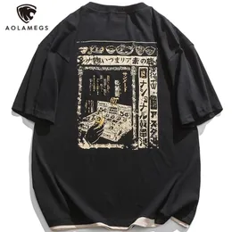 Aolamegs Oversized Tshirt Short Sleeve Mens TShirts Japanese Harajuku Kanji Pattern Print Tee Shirt For Men Streetwear Summer 220617
