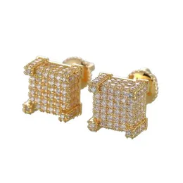 Designer Stud Earrings Hip Hop Men Women Gold Silver Iced Out CZ Square Earring With Screw Back Jewelry