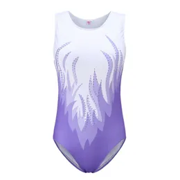 Kids Girls Dancewear Ballet Shiny Purple One-Piece Dance Wear Bodysuit Dance Costume Sportswear