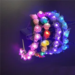 Decoração de festa 1pcs liderada feminina menina brilho iluminada bandana da cabeça coroa de flores coroa de neon presente de casamento festival luminoso festivalParty