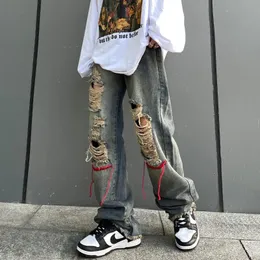 Men's Jeans High Street Ripped Men's Summer Thin American Hiphop Loose All-match Trend 2022 Explosion Models Grunge Y2k ClothesMen's