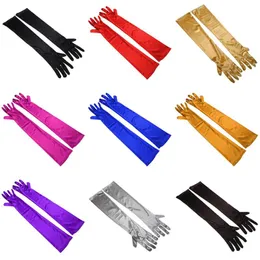 Пять пальцев перчатки сатин женские перчатки, длинные сплошные цветные локоть длиной локоть необработанные платья свадебный выпускной аксессуар