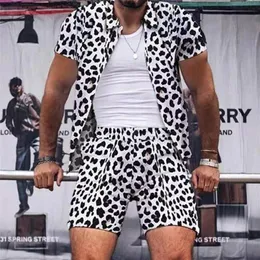 Leopard Tiger Print Imposta Uomo Casual hawaiano Camicie a maniche corte Pantaloncini Tute Quick Dry Beach 2 Pezzi Plus Size 220708