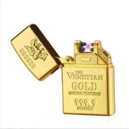 Najnowszy złoto podwójny pojedynczy łuk USB Lighter Electronic Electric Electric ładowane zapalnice zapalnice pudełko palenia palenia narzędzia 3 style