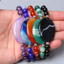 Grün Blau Orange Lila Streifen Achat Charms Stein Perlen Armband Liebhaber Handgemachte Frauen Energie Steine Paar Armreifen Buddha Yoga Armbänder schmuck