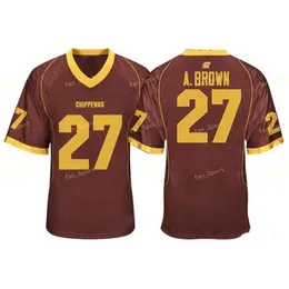 THR NCAA Vintage Central Michigan Chippewas Antonio Brown College Football Jerseys barato 27 Antonio Brown A. Brown University Football camisas