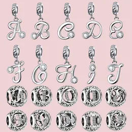 925 Sterling Silver Ciondola Charm Lettera A-Z Alphabet Charm Nome Perline Bead Fit Pandora Charms Bracciale Accessori per gioielli fai da te