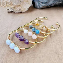 Bangle Amethyst Rose Quartz Citrine Healing Crystal Armband Raw Stone Gold Plated Wire Wrapped ArmelettBangle Bangle INTE22