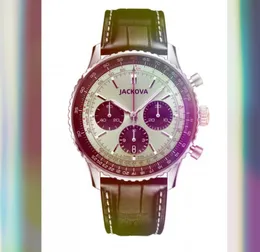 Super Three Mens Mens Полный функциональный секундомер watch 45 -миллиметровый крупный кожаный Quartz Quartz Автоматические кристаллические зеркало светящиеся наручные часы Montre de Luxe подарки