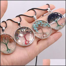 Pendant Necklaces Pendants Jewelry 2021 Natural Stone Round Transparent Gravel Tree Of Life Necklace Men Women Couples Wearing Holiday Gif