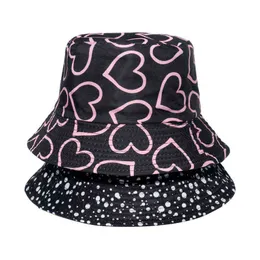 2022 Ny söt röd hjärta Doodle Pattern Sun Hat Bucket Hat Heart Love Red Cute Pattern Girls Set Patterns G220418