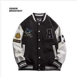 Sensir School Jacket American Pu Leather Stitched Tweed Baseball Suit High Street Oversize Loose Varsity Jacket Men 220808