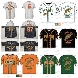 جامعة Rattlers Baseball Florida Am Jerseys 1965 87 Home Baseball Jersey for Mens Womens Youth Name Titched Name and Number White BL