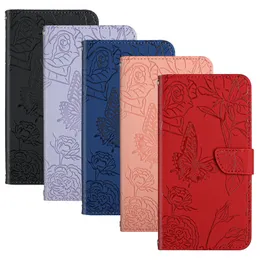 Butterfly Flower PU Leather Wallet Cases For Iphone 15 Plus 14 Pro Max Samsung S24 Ultra A05 A05S A15 Skin Feel Rose Credit ID Card Slot Holder Flip Cover Pouch Strap