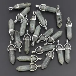 Ciondoli a punta di pilastro in pietra naturale labradorite con ciondoli a forma di colonna esagonale, con ciondolo a pendolo femminile, collana da uomo fai da te