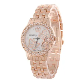 Wristwatches Online Metal Watch Diamond Butterfly Pattern Geneva Quartz For WomenWristwatches