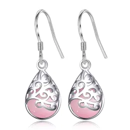 New Bohemian Opal Stone Flower 30% Silver Plated Dangle Earrings For Women Pink White Gemstone Drop Earring