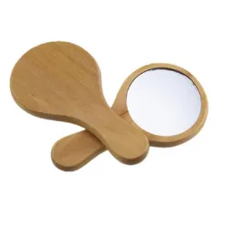 Party Favor Natural Wood Mirror Woode Hand-Mirror Vintage Portable Compact Makeup Hand Hold Mirror Wedding Present SN4403