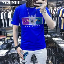 T-shirt Mercerized Cotton Mercerized 2021 Youyee Summer Roupos European Bordado redondo camiseta de pescoço Men roupas casuais top y220630