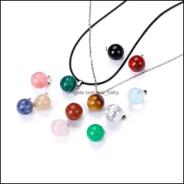 Pendant Necklaces Round Ball Natural Crystal Rose Quartz Stone Necklace Chakra Healing Jewelry For Women Me Baby Dhz9W