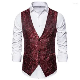 Men's Vests Nice Men Print Vest Shinny Fashion Male Stage Autumn Wedding Wear Steampunk Man Sleeveless Coats1 Phin22