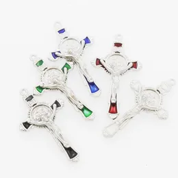 Enamel medalla san benito Cross Charm 10Colors Crucifix Spacer Beads Pendants Alloy Handmade Jewelry DIY L1670 51.5x28.5mm catholic jesus